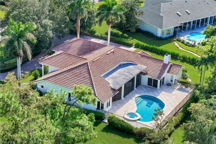 View from above of property with a pool