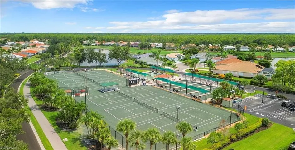 Aerial view of residential area with a nearby body of water