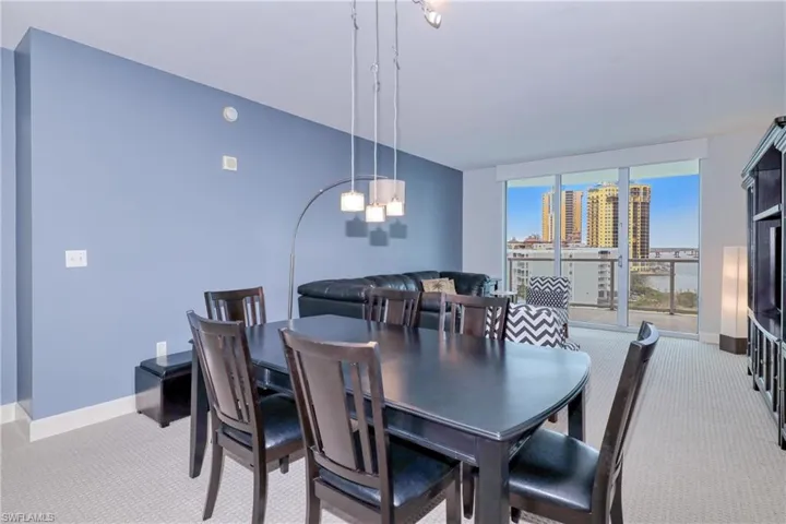 View of carpeted dining area