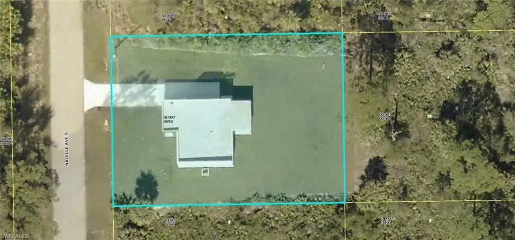 Aerial view of property's location with property parcel outlined