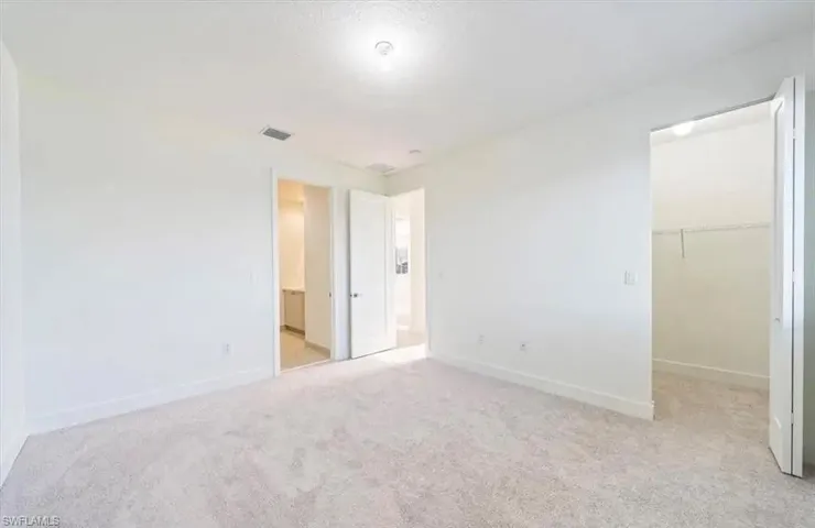 Unfurnished bedroom featuring a spacious closet and light carpet