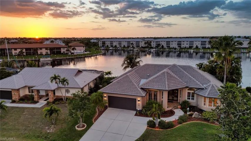 Aerial view at dusk of a water view