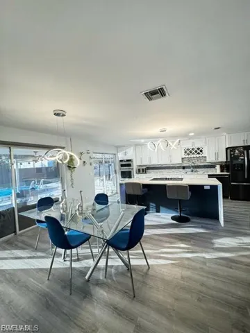 Dining area featuring light wood finished floors