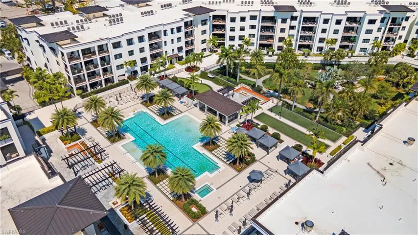 Aerial view of community and amenities