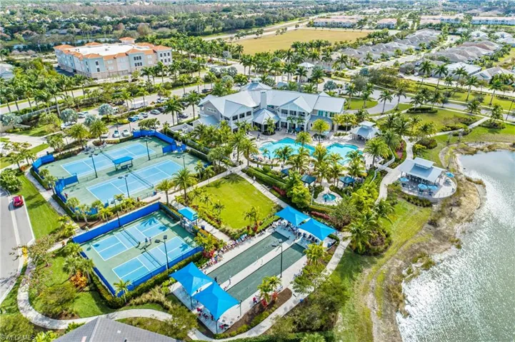 Drone / aerial view of a pool area