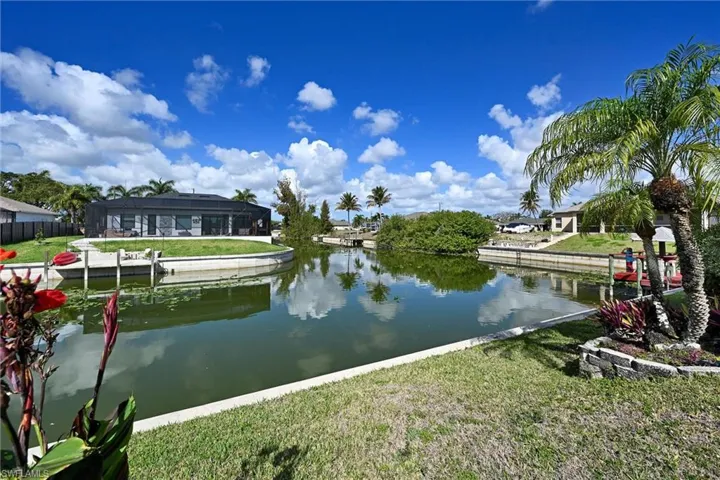 Water view with a dock