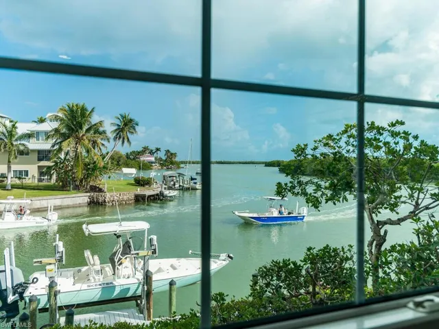 Water view with a dock