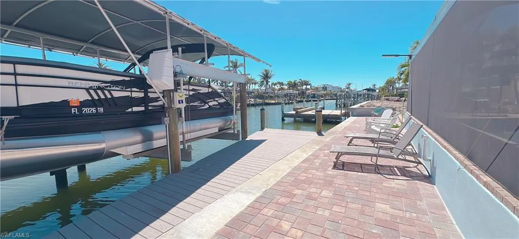 Dock area featuring a water view and boat lift