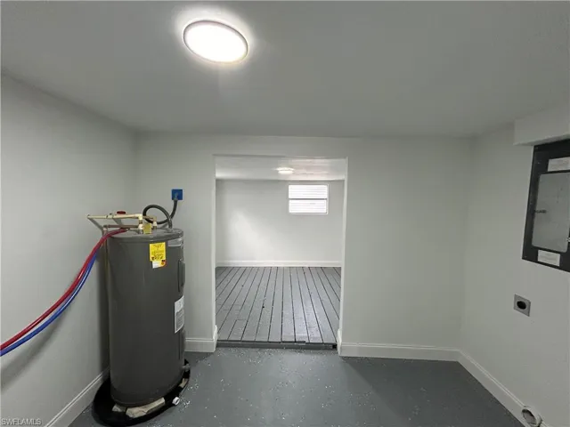 Utility room featuring water heater