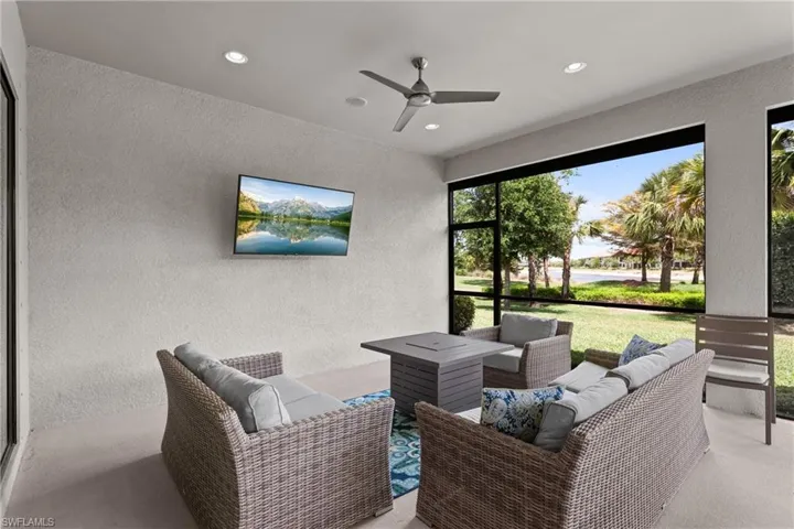 View of patio / terrace featuring an outdoor living space and a ceiling fan