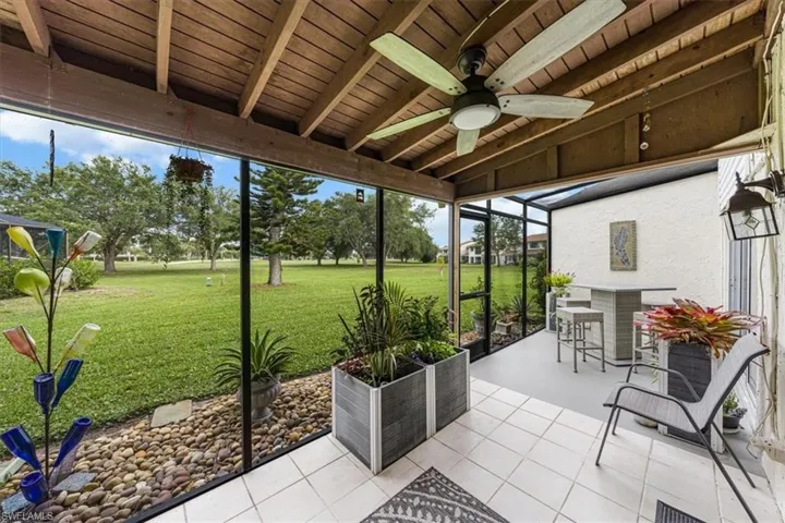 View of patio with a ceiling fan