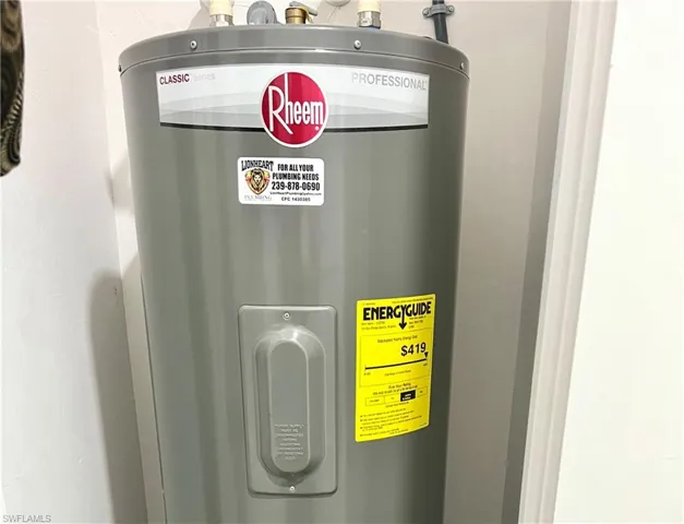 Utility room featuring water heater