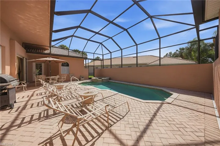 Private courtyard with saltwater pool and spa, connecting the casita and main house