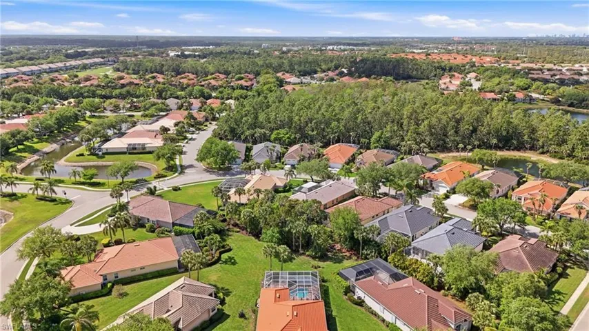 Aerial view of Carlton Lakes, a gated North Naples community with resort-style amenities