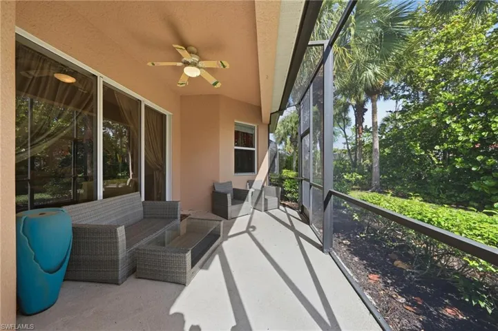 Covered lanai that extends the living space between the main living area and primary suite