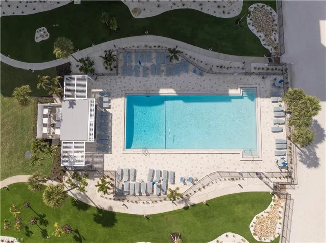 Drone / aerial view of a pool area