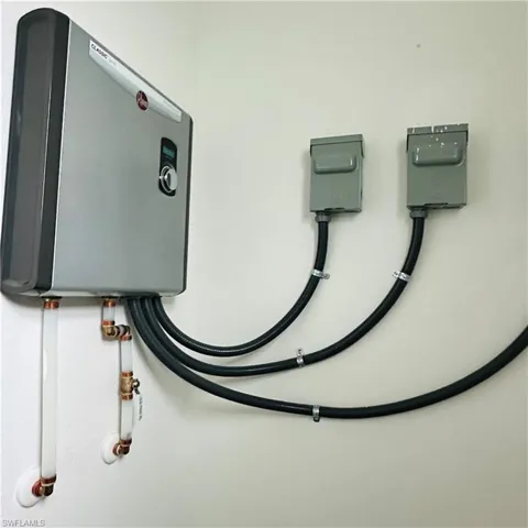 Detailed view of water heater and car charger