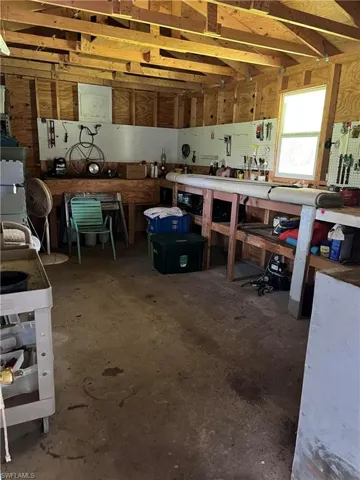 Garage with a workshop area