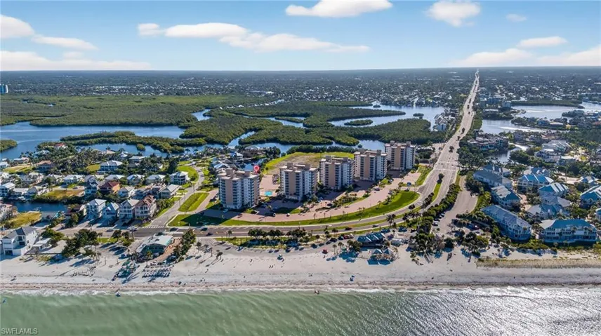 Aerial view of a nearby body of water