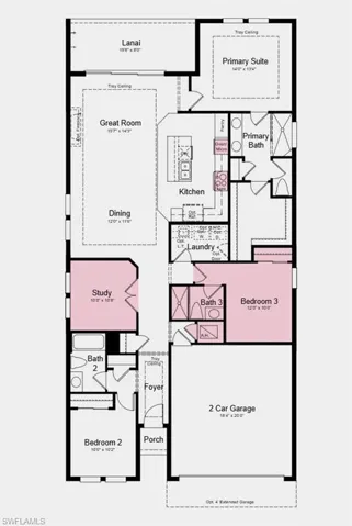 Floor Plan - Additional Highlights Include: impact windows, tray ceiling package, 8' interior doors, outdoor kitchen rough-in, all appliances included, and LVP flooring throughout