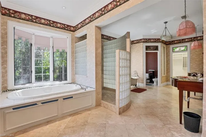 Jacuzzi Tub, Huge Walk in Shower & Dual Sinks