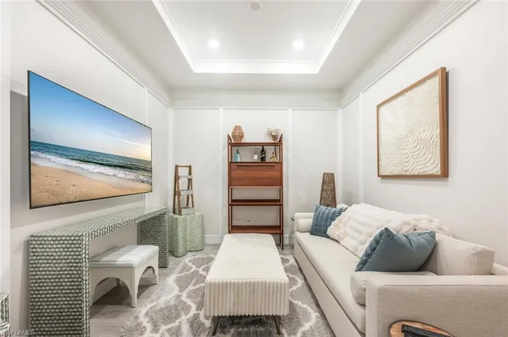 Living area with a raised ceiling