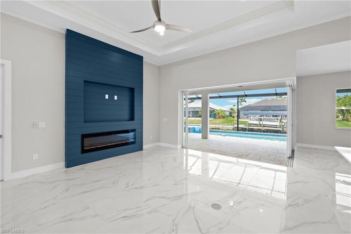 Family room going outside with fireplace