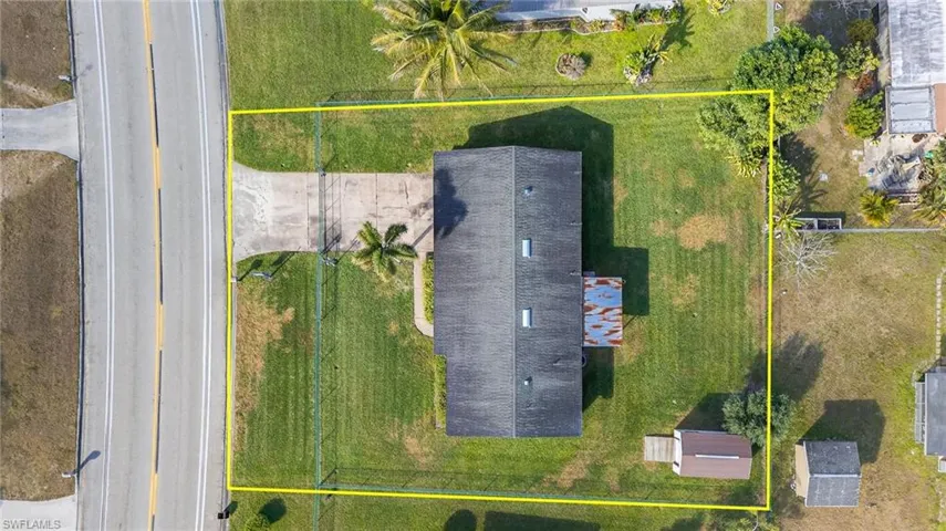 Aerial view of property's location with property parcel outlined