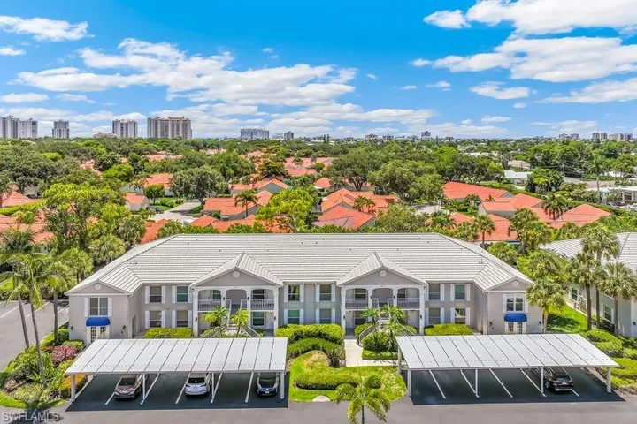 Aerial view of the front of the unit building.