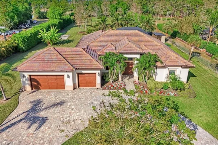 Aerial view of the front of this stately home.