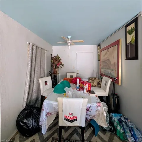 View of carpeted dining room
