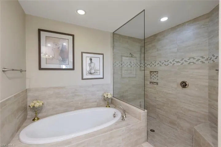 separate soaking tub and shower