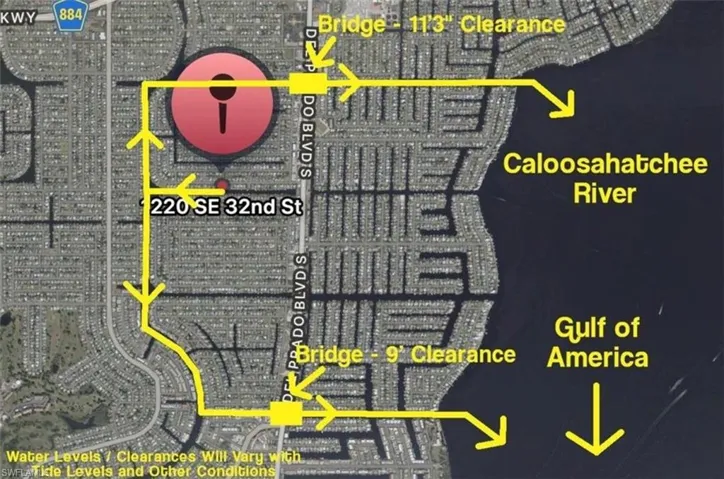 Map showing 2 routes to open water