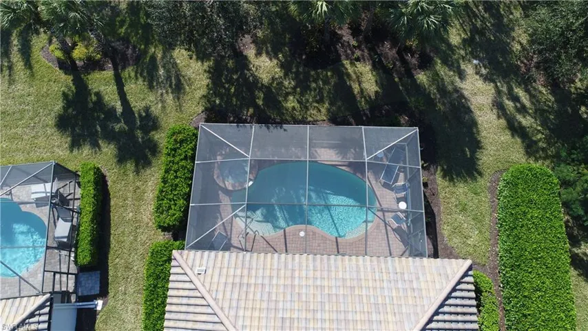 Aerial view of property and surrounding area with a pool