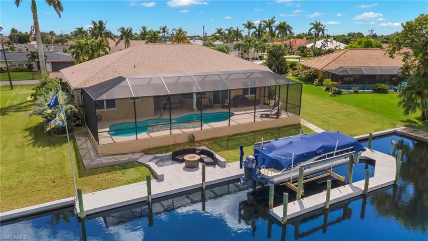 Aerial View of house, Fire Pit seating area & Lift