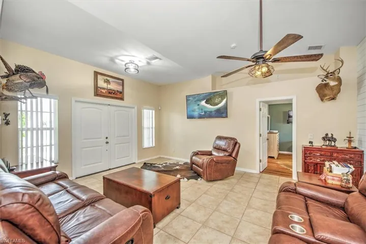 Living room and split floor plan.