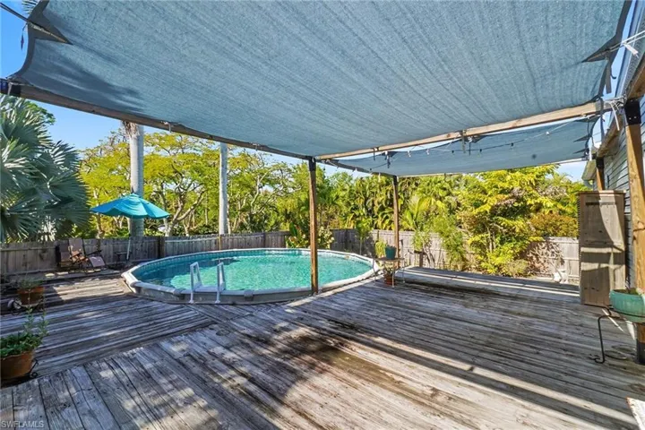 View of pool featuring a fenced backyard and a deck