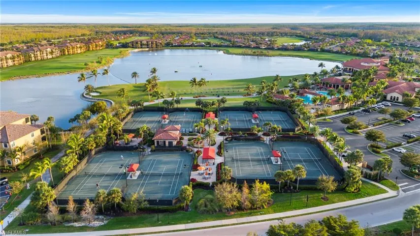 Birds eye view of property featuring golf course view and a water view