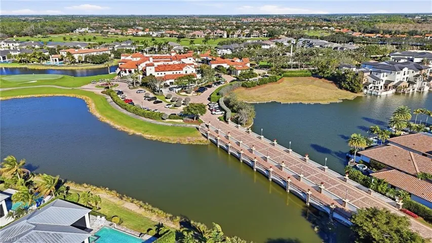 Aerial view of residential area with a nearby body of water