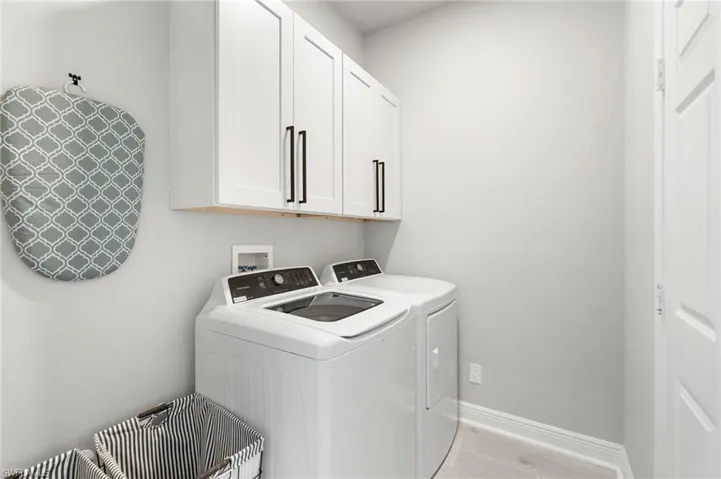 Laundry area with new cabinetry and a new washer/dryer with hookups for a laundry sink if desired
