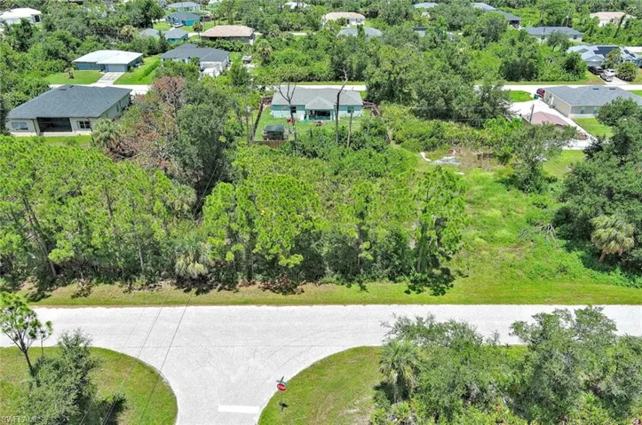 Aerial perspective of suburban area featuring a tree filled landscape