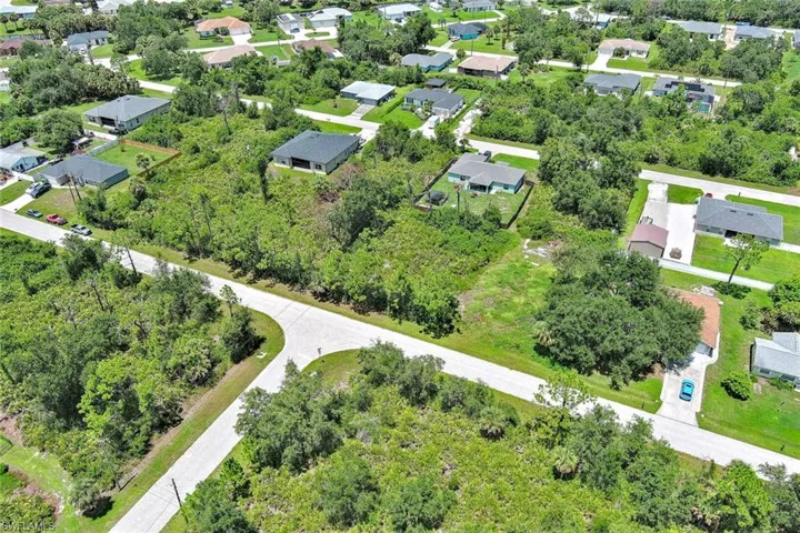 Aerial perspective of suburban area featuring a tree filled landscape