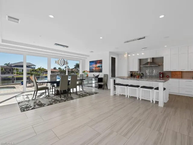 Dining area with a water view