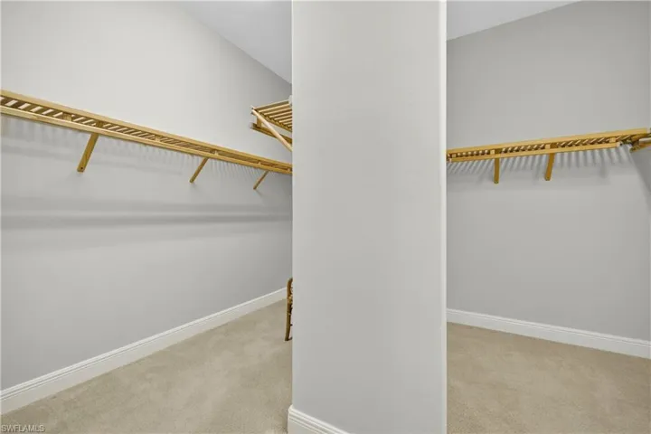 Walk in closet featuring light colored carpet
