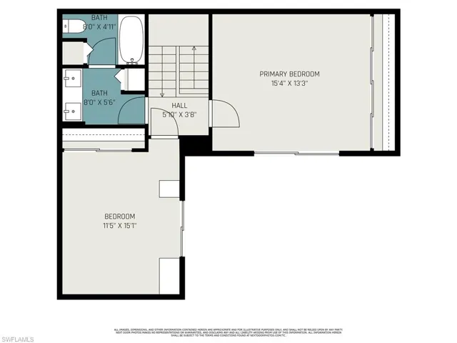 Upstairs floorplan.  The doors off the side of the bedrooms lead to balconies.