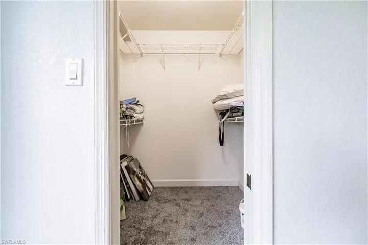 Walk in closet with carpet floors