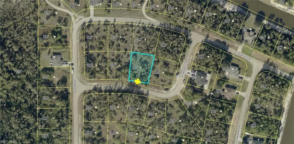 Aerial view of property's location with property boundaries highlighted