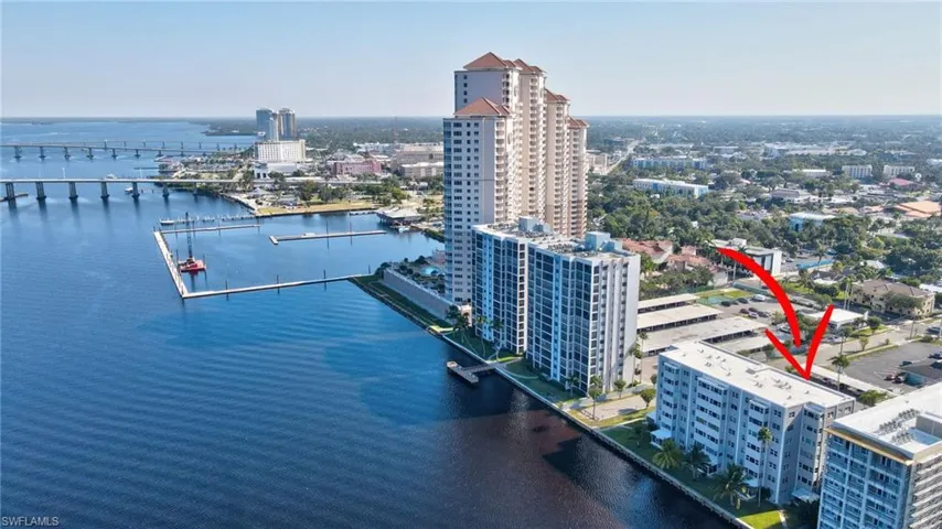 View up river of new marina and downtown
