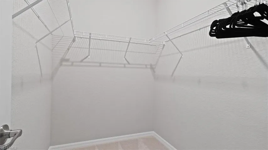 Walk in closet with light carpet