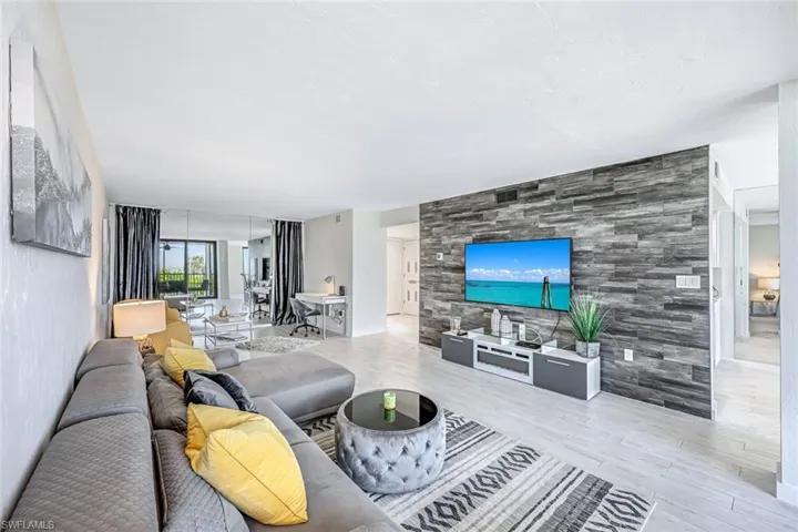 Living area with wood finished floors